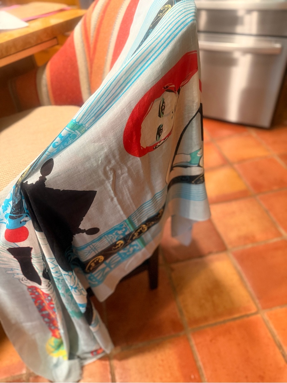 Art-Print Lightweight Scarf with Red Accent